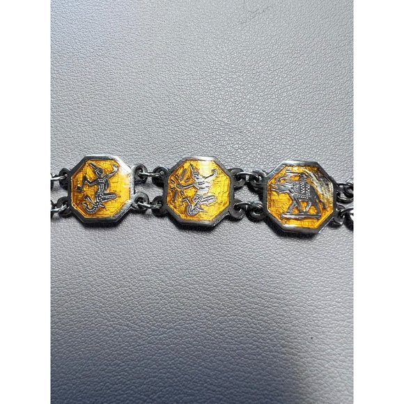 Vintage Sterling Silver Siam Niello Link Bracelet - Yellow Enamel, Thailand - Picture 9 of 16